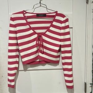 Super cute pink and white striped cropped cardigan!
